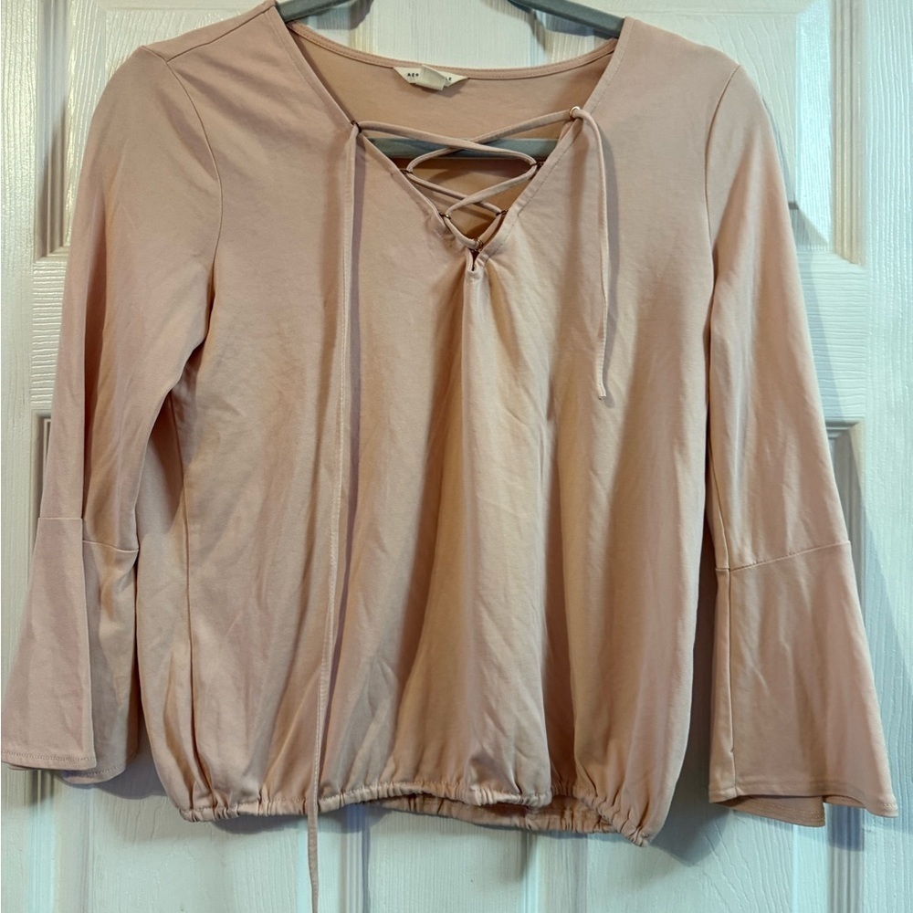 Aeropostale Blush Lace-Up Blouse